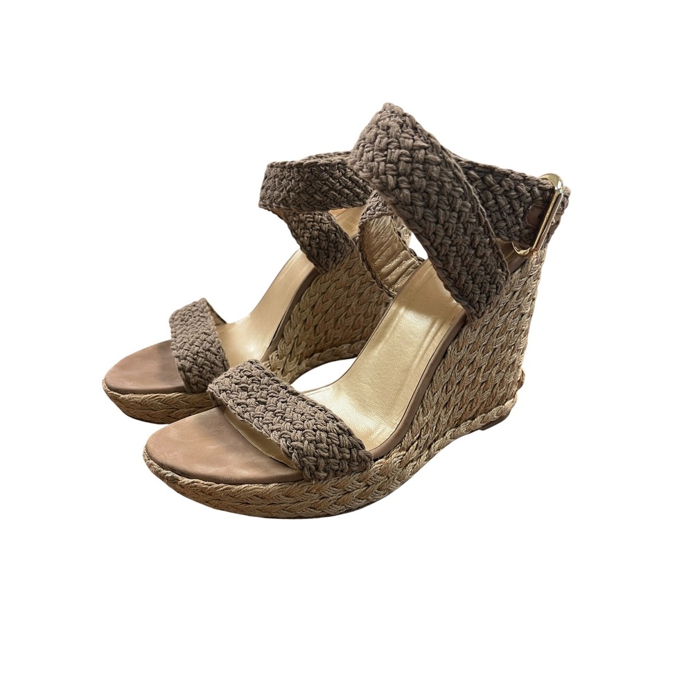 STUART WEITZMAN Alex‎ Crochet Wedge Sandals Sz 10 Tan Espadrille Platform Boho - Picture 2 of 13